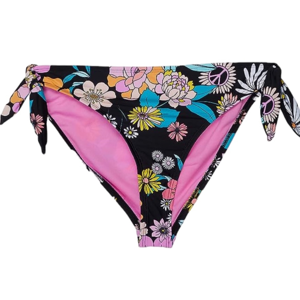 Hobie Bikini Girls 14 Peace, Love, & Daisies Cap Sleeve Black Floral - Picture 4 of 6